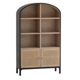 Two Tone Cane Bookcase Wood Shelves With Wood Frame Tall and Wide Bookcases LOOMLAN By LH Imports