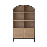 Two Tone Cane Bookcase Wood Shelves With Wood Frame Tall and Wide Bookcases LOOMLAN By LH Imports