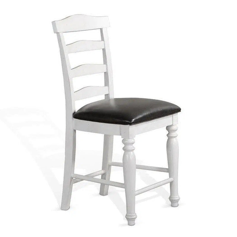 Two Tone Distressed White Ladder-back Counter Height Leather Seat Counter Stools LOOMLAN By Sunny D