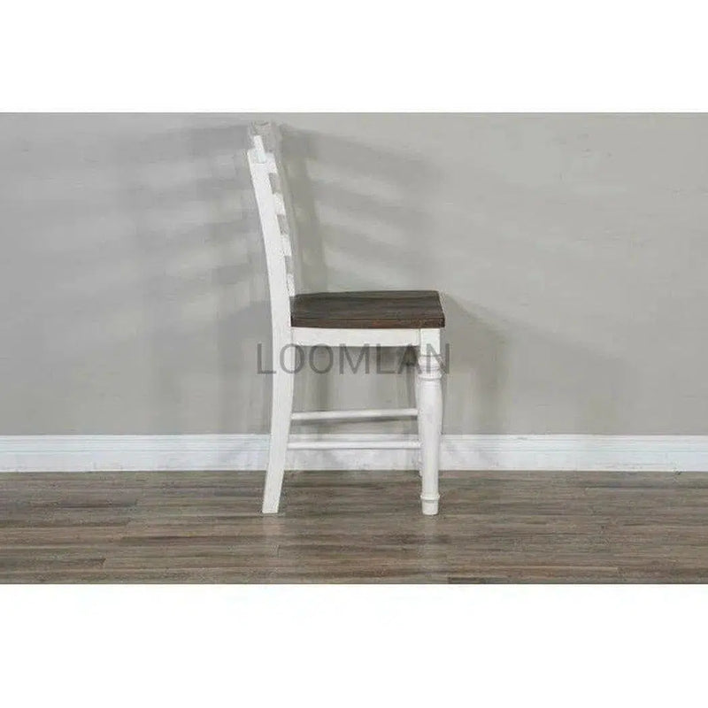 Two Tone Distressed White Wood Ladderback Counter Height Wood Seat Counter Stools LOOMLAN By Sunny D