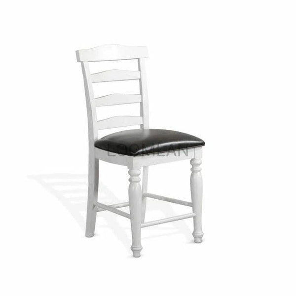 Two Tone Distressed White Wood Ladderback Dining Chair Leather Seat (Set of 2) Dining Chairs LOOMLAN By Sunny D