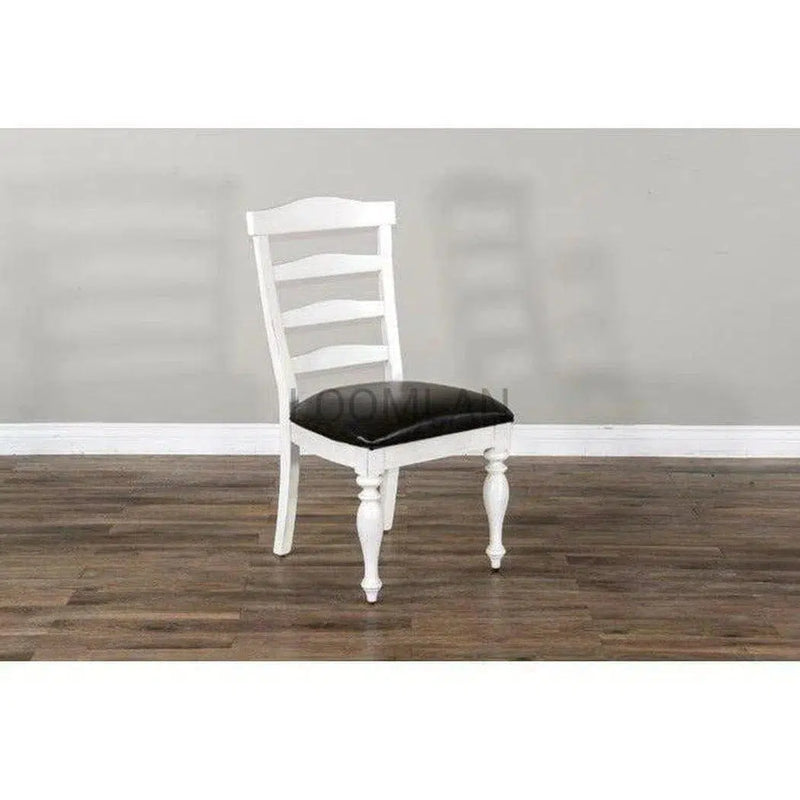 Two Tone Distressed White Wood Ladderback Dining Chair Leather Seat (Set of 2) Dining Chairs LOOMLAN By Sunny D