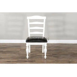 Two Tone Distressed White Wood Ladderback Dining Chair Leather Seat (Set of 2) Dining Chairs LOOMLAN By Sunny D