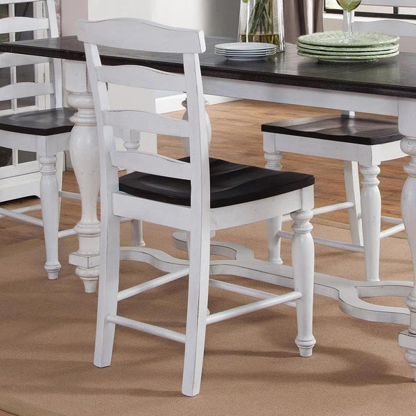 Two Tone Distressed White Wood Ladderback Dining Chair Wood Seat (Set Of 2) Dining Chairs LOOMLAN By Sunny D