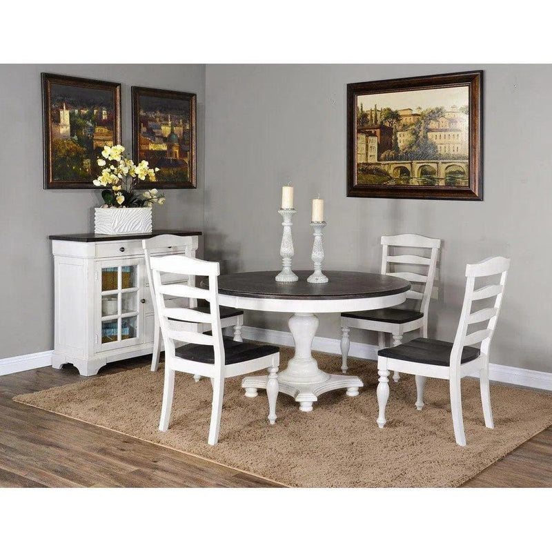 Two Tone Distressed White Wood Ladderback Dining Chair Wood Seat (Set Of 2) Dining Chairs LOOMLAN By Sunny D