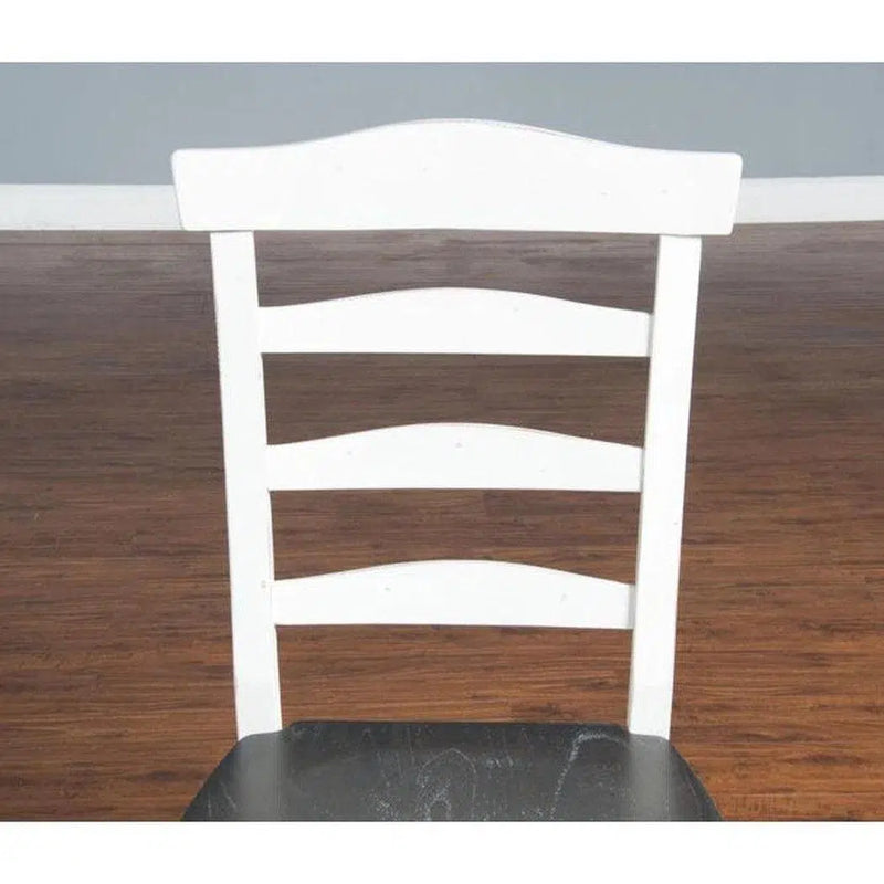 Two Tone Distressed White Wood Ladderback Dining Chair Wood Seat (Set Of 2) Dining Chairs LOOMLAN By Sunny D