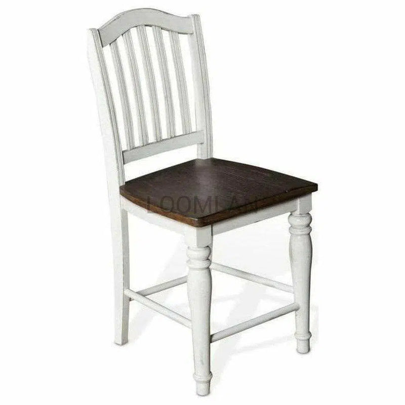 Two Tone White and Brown Wood Seat Bourbon County Slatback Counter Stool Counter Stools LOOMLAN By Sunny D