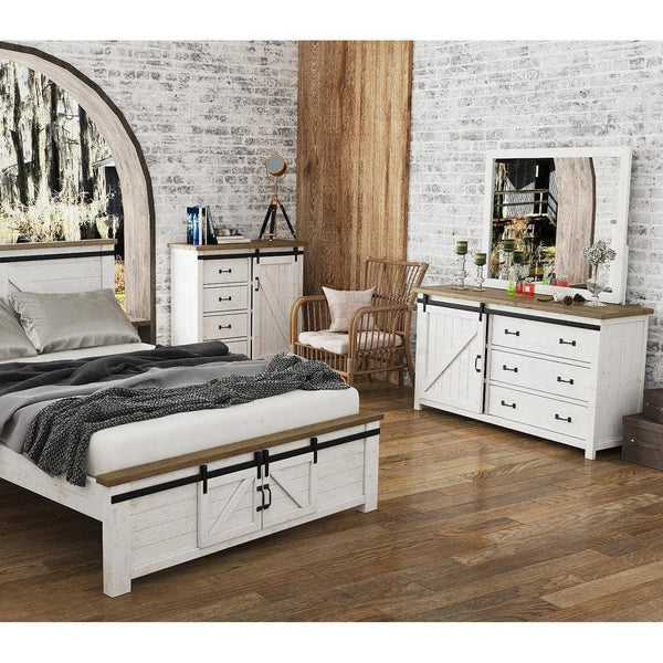 Two-Tone White Reclaimed Wood Provence 3 Drawer Dresser With 1 Door Dressers LOOMLAN By LH Imports