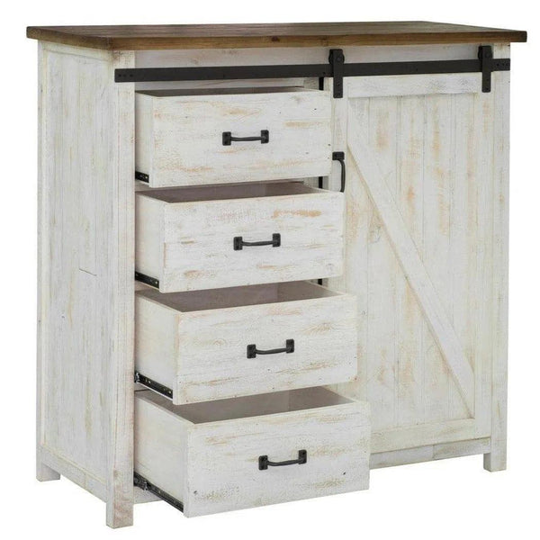 Two-Tone White Reclaimed Wood Provence 4 Drawer Chest With 1 Door Chests LOOMLAN By LH Imports