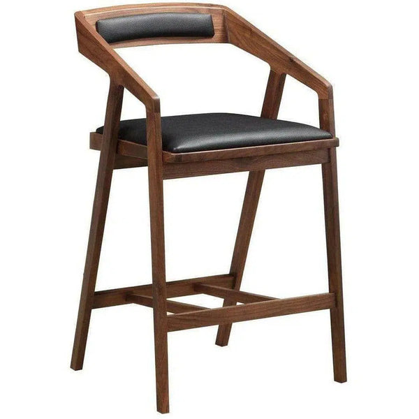 Two Tone Wood and Leather Black Brown Mid-Century Modern Counter Stool Counter Stools LOOMLAN By Moe's Home