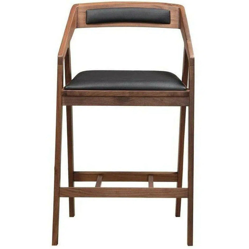 Two Tone Wood and Leather Black Brown Mid-Century Modern Counter Stool Counter Stools LOOMLAN By Moe's Home