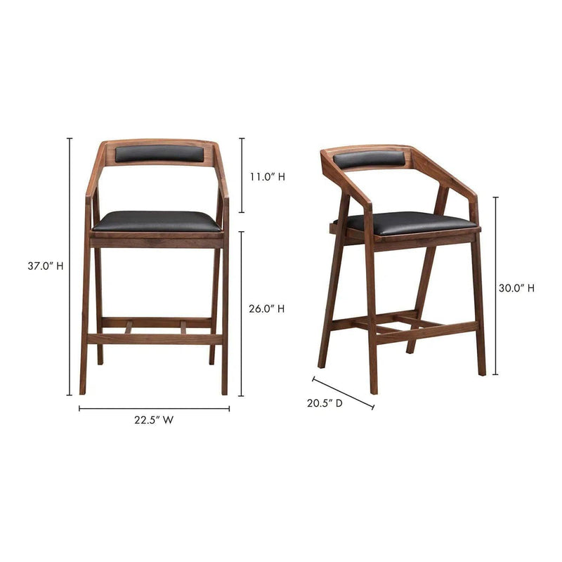 Two Tone Wood and Leather Black Brown Mid-Century Modern Counter Stool Counter Stools LOOMLAN By Moe's Home