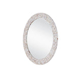 Uma Mother of Pearl and Wood Round Mirror Wall Mirrors LOOMLAN By Currey & Co