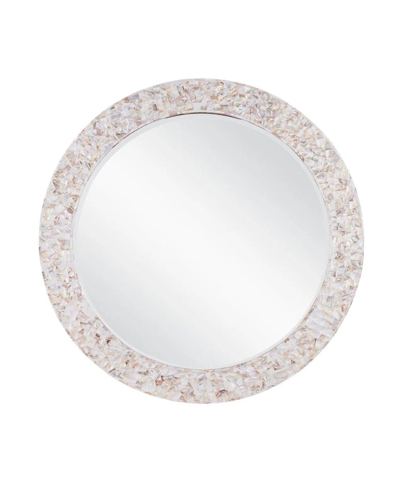 Uma Mother of Pearl and Wood Round Mirror Wall Mirrors LOOMLAN By Currey & Co