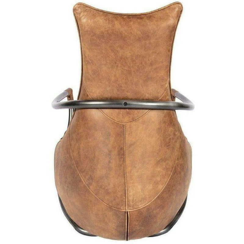 Unique Shape Tan Leather Club Chair Metal Frame Club Chairs LOOMLAN By Moe's Home