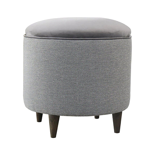 Upholstered Round Grey Ottoman with Storage Ottomans LOOMLAN By LH Imports