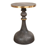 Upturned Goblet Round Side Table Brass and Oak Side Tables LOOMLAN By Sarreid