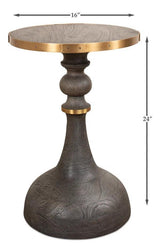 Upturned Goblet Round Side Table Brass and Oak Side Tables LOOMLAN By Sarreid