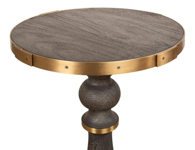 Upturned Goblet Round Side Table Brass and Oak Side Tables LOOMLAN By Sarreid