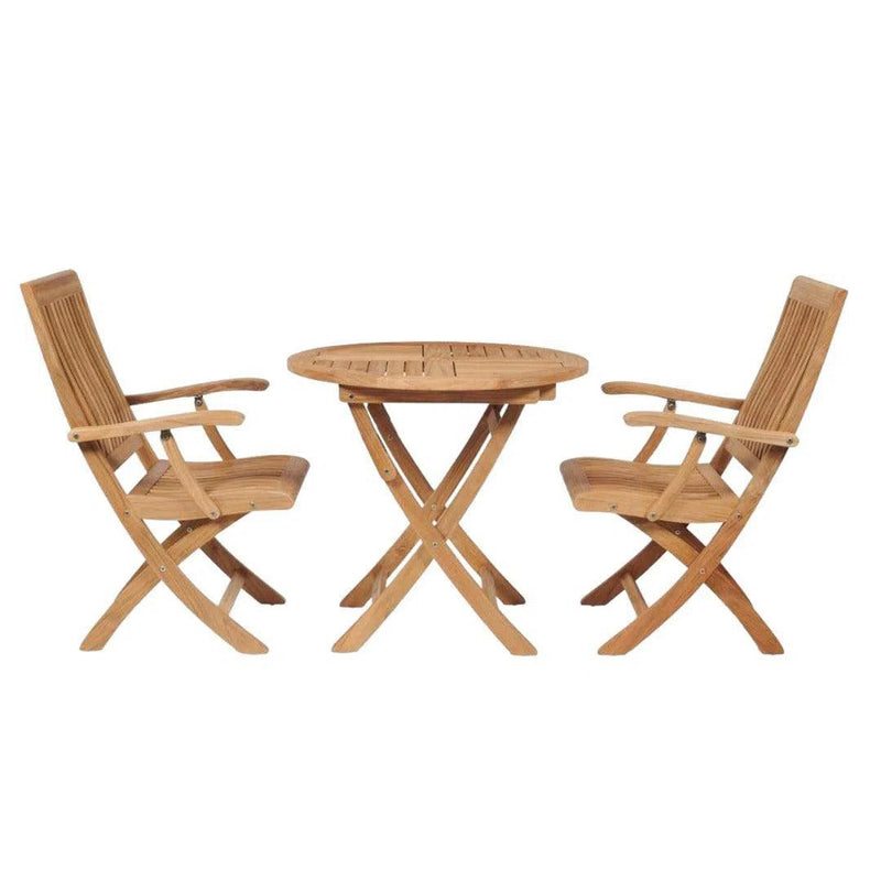 Valencia 3-piece Round Teak Outdoor Bistro Set with Folding Table and Armchairs Outdoor Bistro Sets LOOMLAN By HiTeak