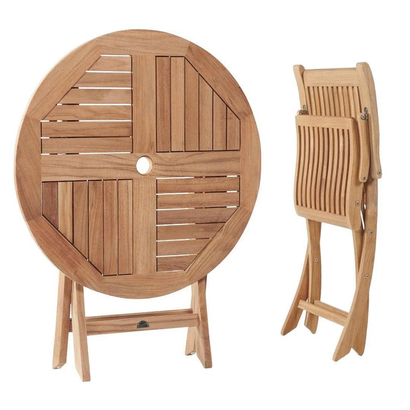 Valencia 3-piece Round Teak Outdoor Bistro Set with Folding Table and Armchairs Outdoor Bistro Sets LOOMLAN By HiTeak