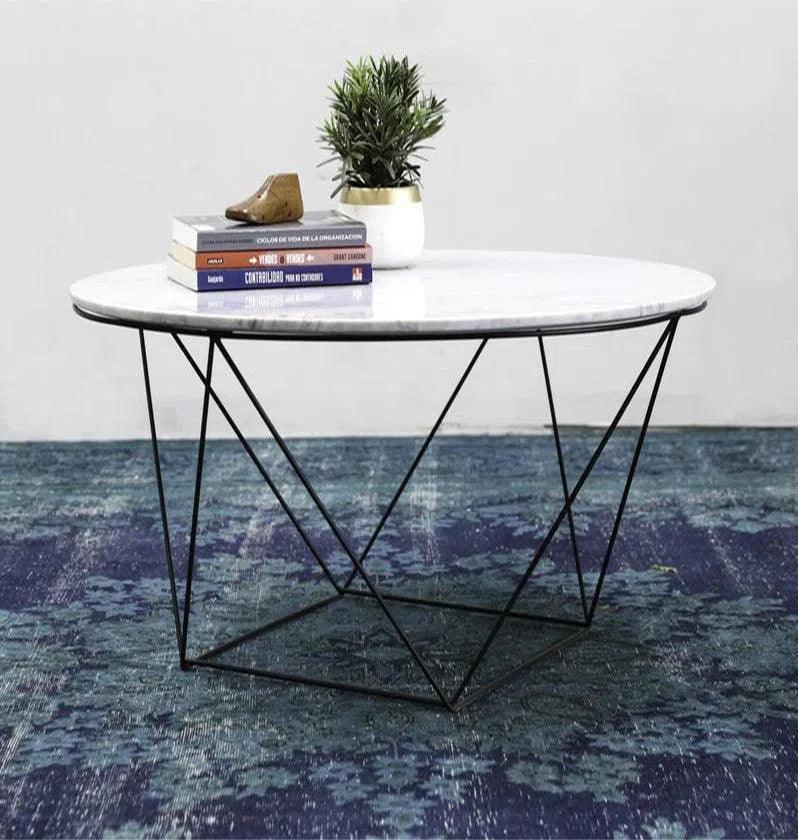 Valencia Marble and Iron White Round Side Table Side Tables LOOMLAN By LH Imports