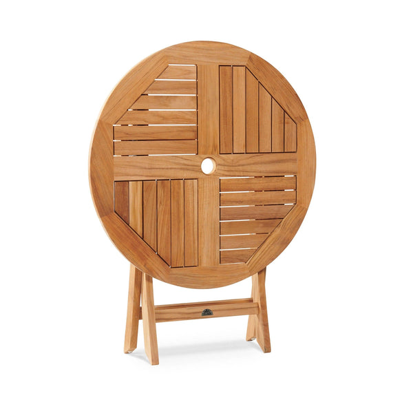 Valencia Round Teak Outdoor Folding Table with Umbrella Hole Outdoor Bistro Tables LOOMLAN By HiTeak