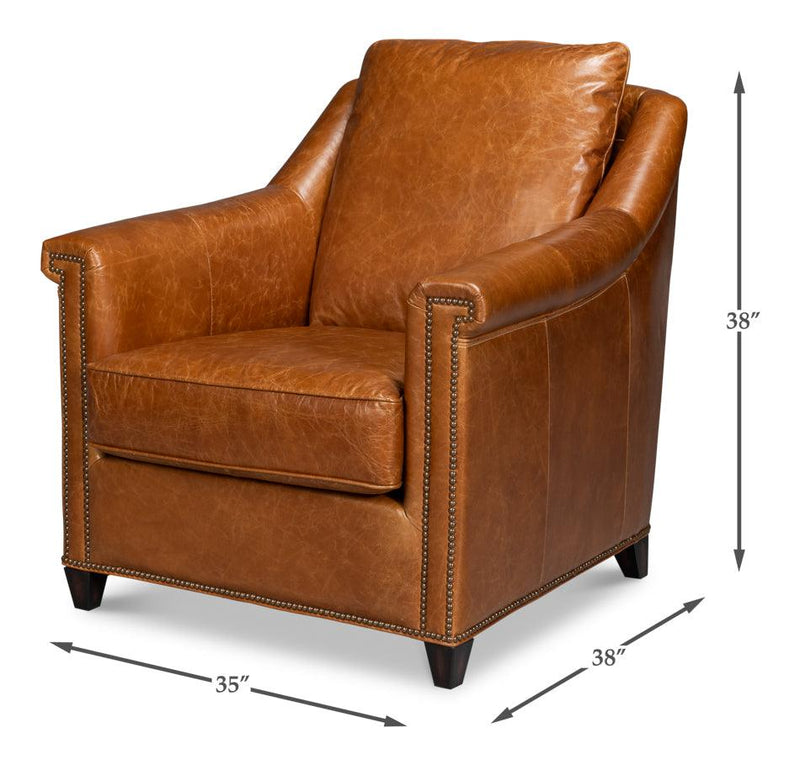 Vandike Wood and Leather Brown Arm Chair Club Chairs LOOMLAN By Sarreid