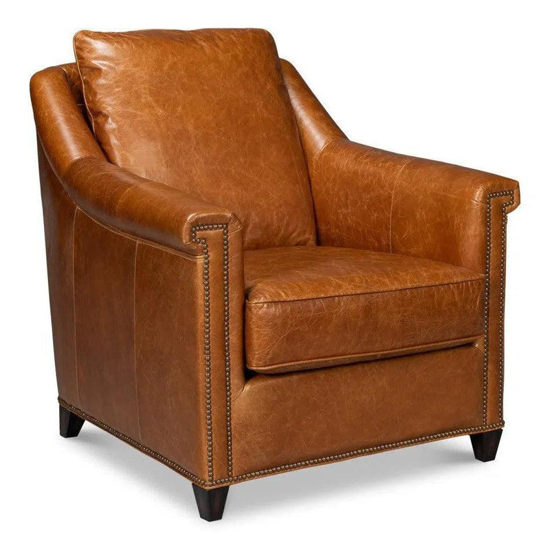 Vandike Wood and Leather Brown Arm Chair Club Chairs LOOMLAN By Sarreid