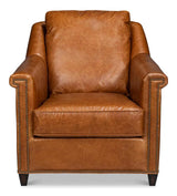 Vandike Wood and Leather Brown Arm Chair Club Chairs LOOMLAN By Sarreid