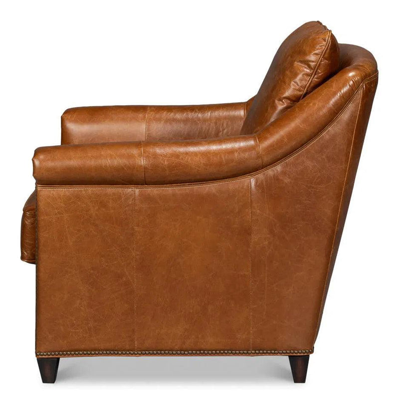 Vandike Wood and Leather Brown Arm Chair Club Chairs LOOMLAN By Sarreid