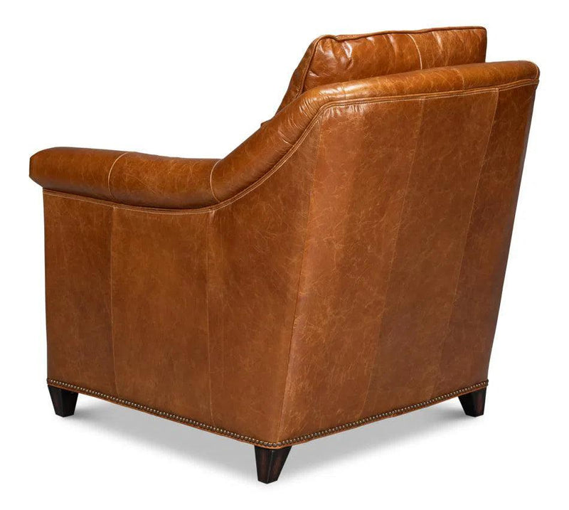 Vandike Wood and Leather Brown Arm Chair Club Chairs LOOMLAN By Sarreid