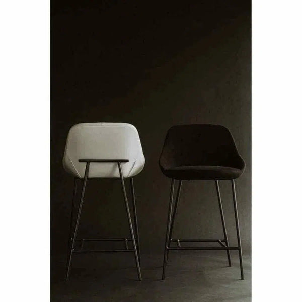 Vegan Leather Black Low Back Bar Height Stool Metal Legs Bar Stools LOOMLAN By Moe's Home