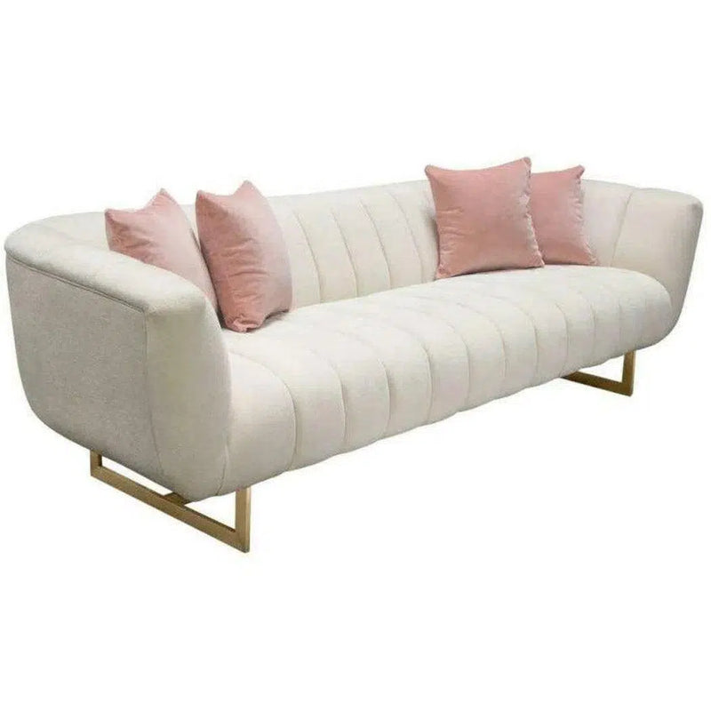 Venus Cream Velvet Sofa With Pink Throw Pillows Sofas & Loveseats LOOMLAN By Diamond Sofa