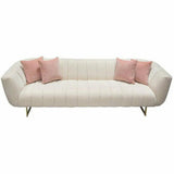 Venus Cream Velvet Sofa With Pink Throw Pillows Sofas & Loveseats LOOMLAN By Diamond Sofa