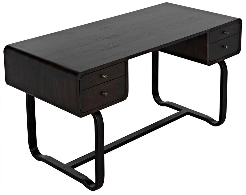 Voltes Desk, Ebony Walnut with Black Steel Home Office Desks LOOMLAN By Noir