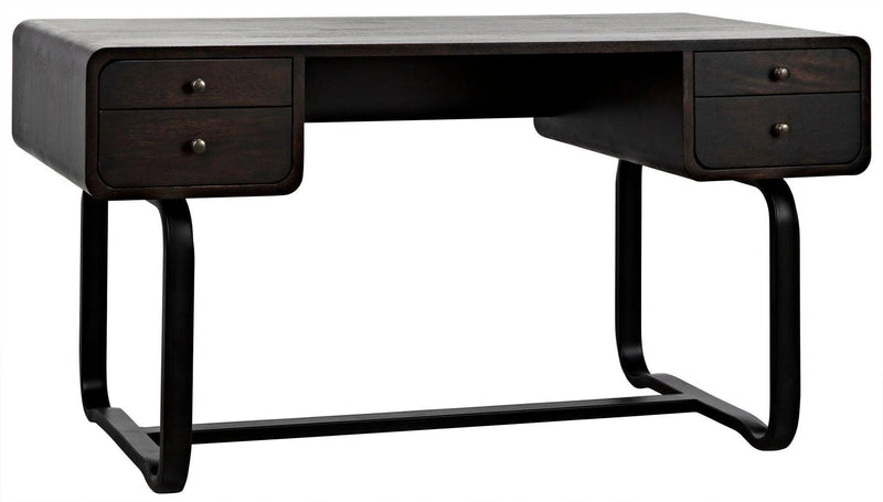 Voltes Desk, Ebony Walnut with Black Steel Home Office Desks LOOMLAN By Noir