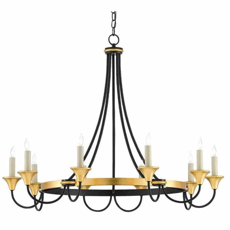 Washed Black Gold Leaf Hanlon Chandelier Chandeliers LOOMLAN By Currey & Co