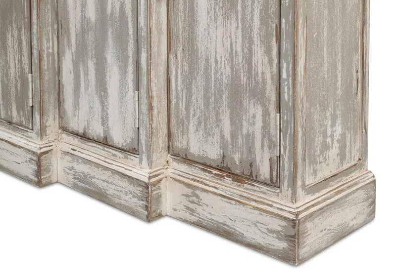 Waterfall Front Credenza Cabinet for Living Room Distressed Sideboards LOOMLAN By Sarreid