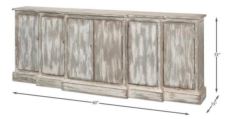 Waterfall Front Credenza Cabinet for Living Room Distressed Sideboards LOOMLAN By Sarreid