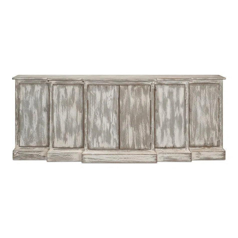 Waterfall Front Credenza Cabinet for Living Room Distressed Sideboards LOOMLAN By Sarreid