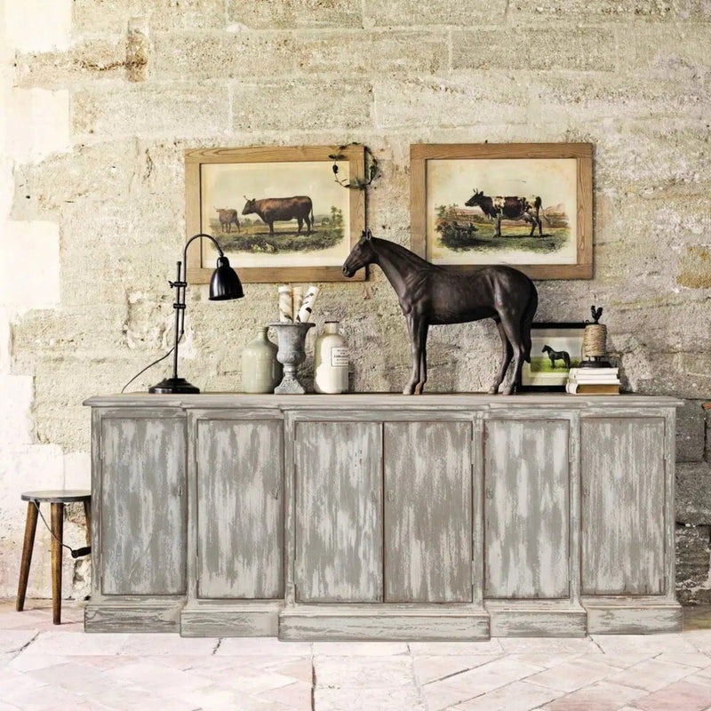 Waterfall Front Credenza Cabinet for Living Room Distressed Sideboards LOOMLAN By Sarreid