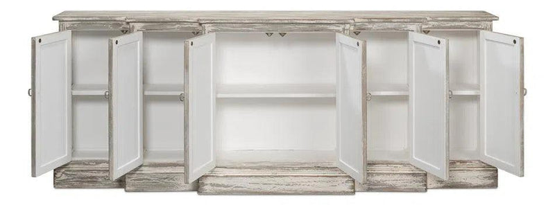 Waterfall Front Credenza Cabinet for Living Room Distressed Sideboards LOOMLAN By Sarreid