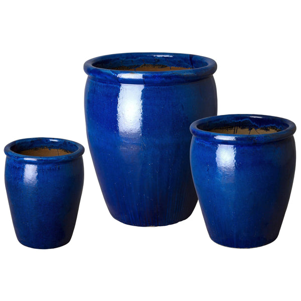 Weather Resistant Round Ceramic Pot Outdoor Planters LOOMLAN By Emissary