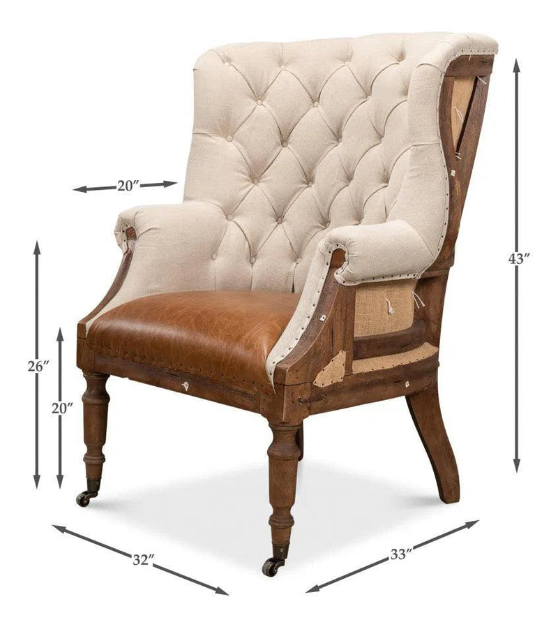 Welsh Beige Wing Accent Chair Linen, Burlap, Leather Accent Chairs LOOMLAN By Sarreid