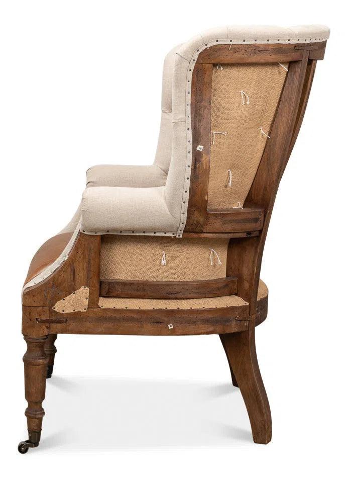 Welsh Beige Wing Accent Chair Linen, Burlap, Leather Accent Chairs LOOMLAN By Sarreid