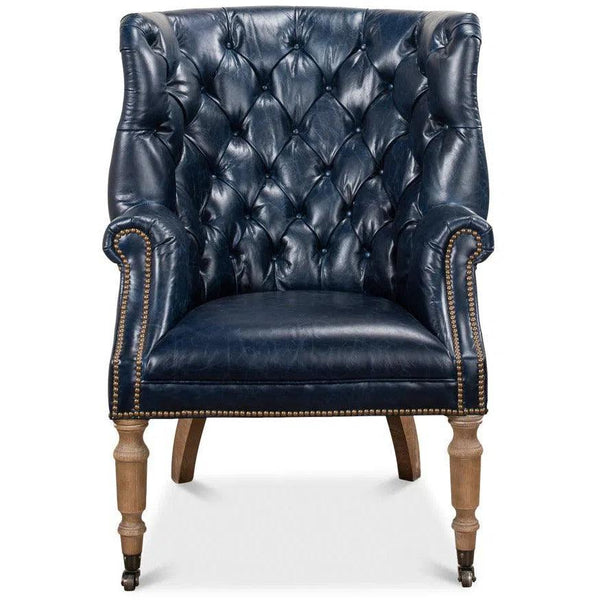 Welsh Blue Wing Back Leather Accent Chair Accent Chairs LOOMLAN By Sarreid