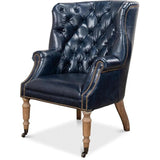 Welsh Blue Wing Back Leather Accent Chair Accent Chairs LOOMLAN By Sarreid