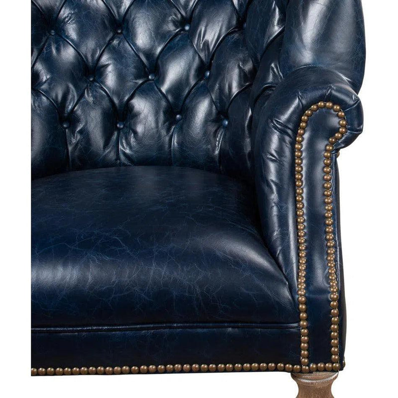 Welsh Blue Wing Back Leather Accent Chair Accent Chairs LOOMLAN By Sarreid