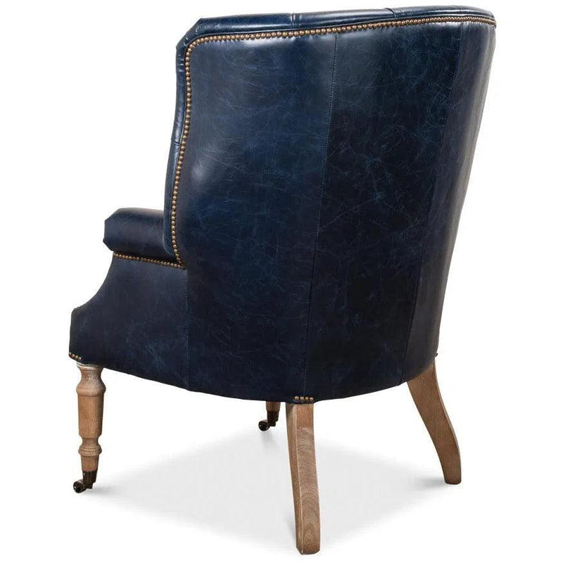 Welsh Blue Wing Back Leather Accent Chair Accent Chairs LOOMLAN By Sarreid